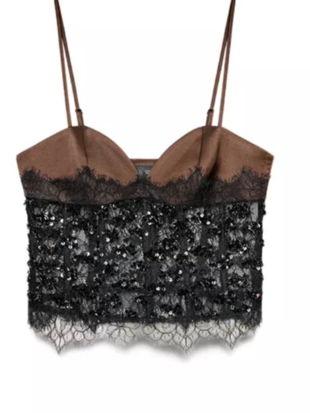 Zara Brown and Black Lace Embellished Cami Top